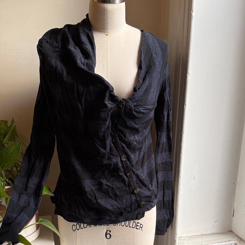Vintage AllSaints Navy and Black Button-Up Asymmetrical Cardigan, UK 14, US 8/10